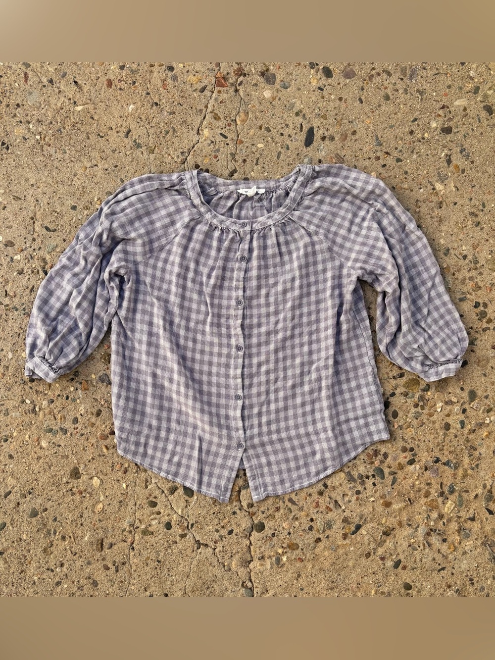 Beachlunchlounge Lavender Grey Gingham Button-front Blouse size Small
